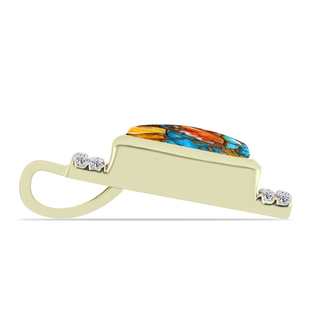 Pozlacené stříbro 925/1000 Přívěsek s Ústřicovým Tyrkysem a Bílým Topazem - Karátové číslo: 1.99. přibližná hmotnost: 2.52 gramů