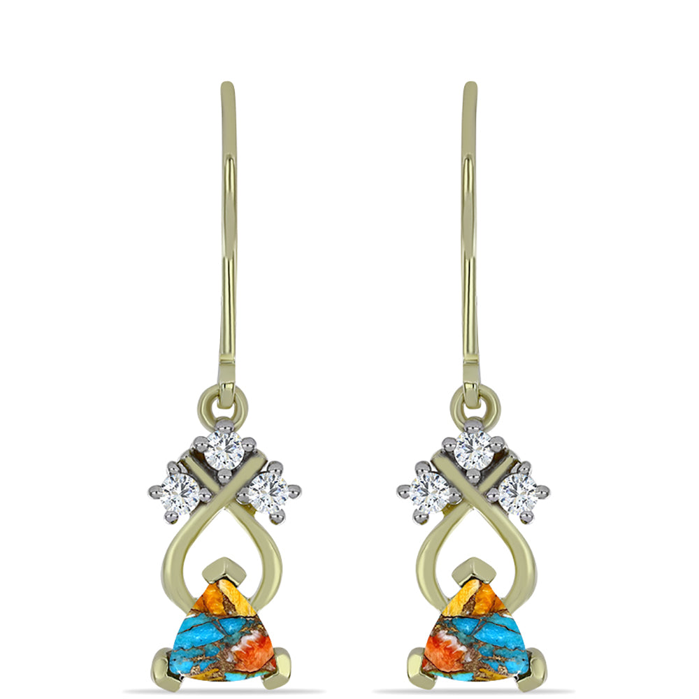 Pozlacené Stříbro 925/1000 - Náušnice s Ústřicovým Tyrkysem a Bílým Topazem - Karátové číslo: 1.45. přibližná hmotnost: 2.74 gramů