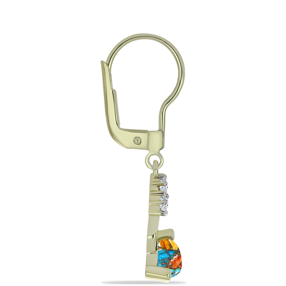 Pozlacené Stříbro 925/1000 - Náušnice s Ústřicovým Tyrkysem a Bílým Topazem - Karátové číslo: 1.45. přibližná hmotnost: 2.74 gramů