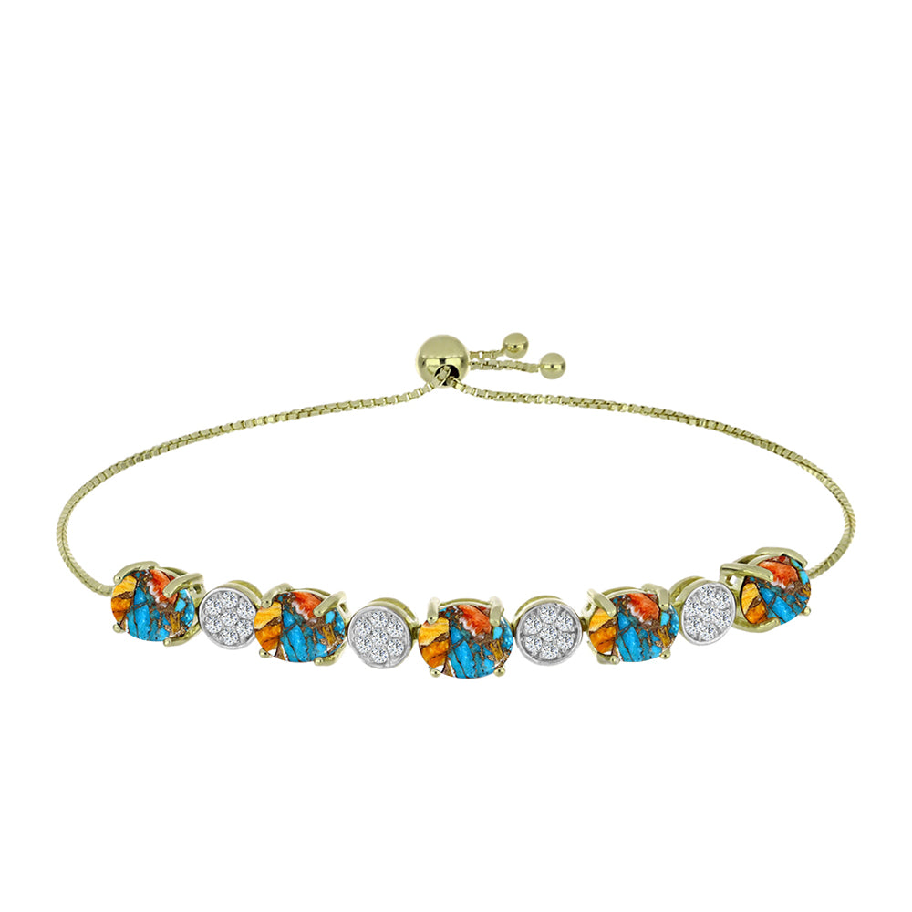 Pozlacený Stříbrný Náramek s Ústřicovým Tyrkysem a Bílým Topazem