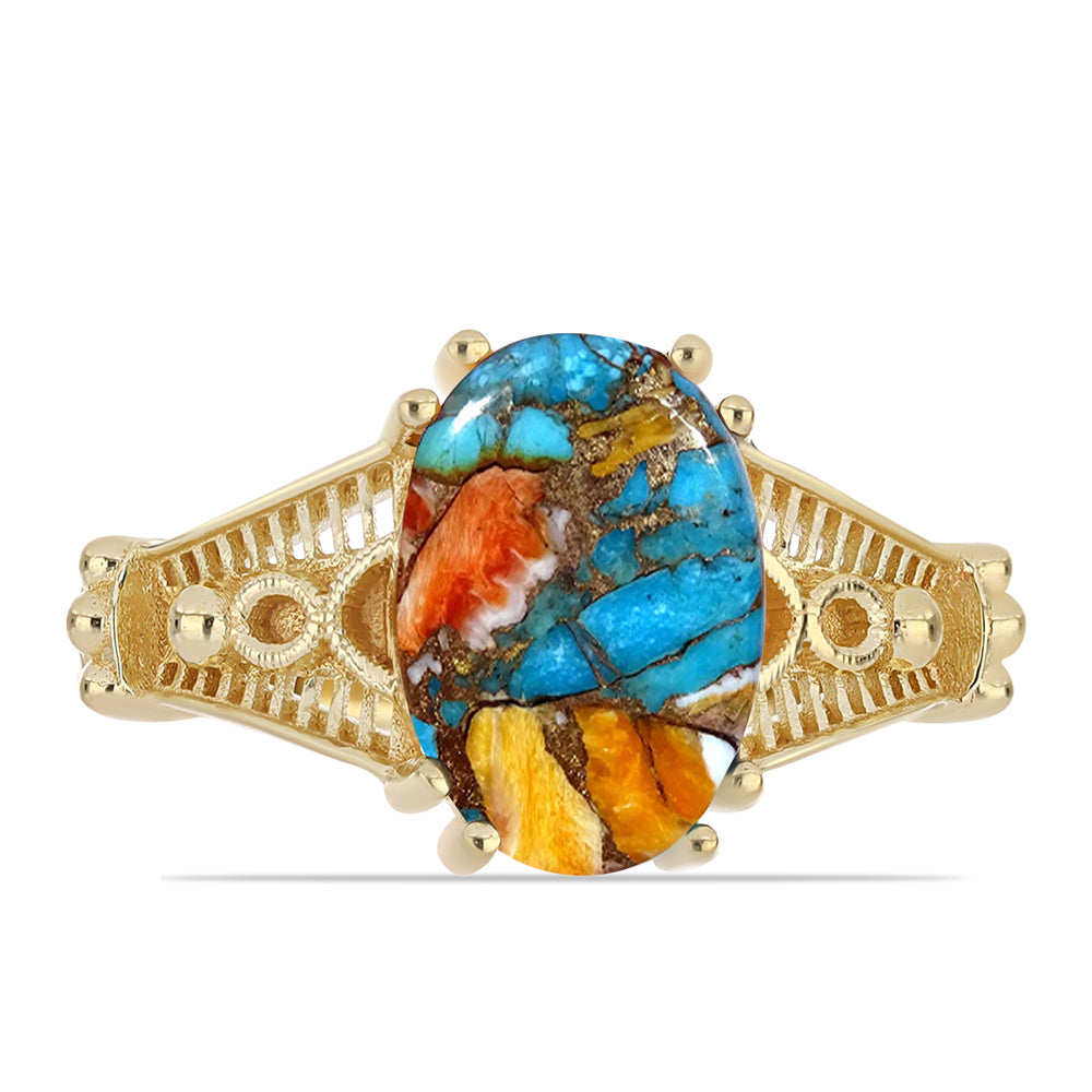 Pozlacené stříbro 925/1000 Prsten s Ústřicovým Tyrkysem - Karátové číslo: 3.83. přibližná hmotnost: 4.5 gramů 1 