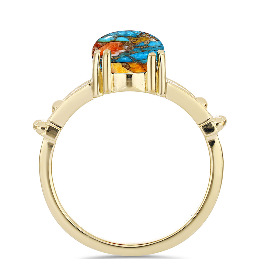 Pozlacené stříbro 925/1000 Prsten s Ústřicovým Tyrkysem - Karátové číslo: 3.83. přibližná hmotnost: 4.5 gramů 2 