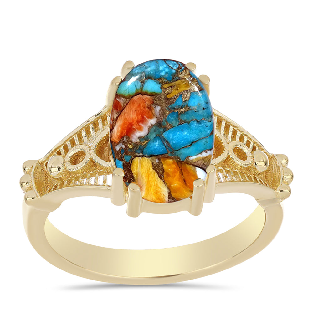 Pozlacené stříbro 925/1000 Prsten s Ústřicovým Tyrkysem - Karátové číslo: 3.83. přibližná hmotnost: 4.5 gramů 3 