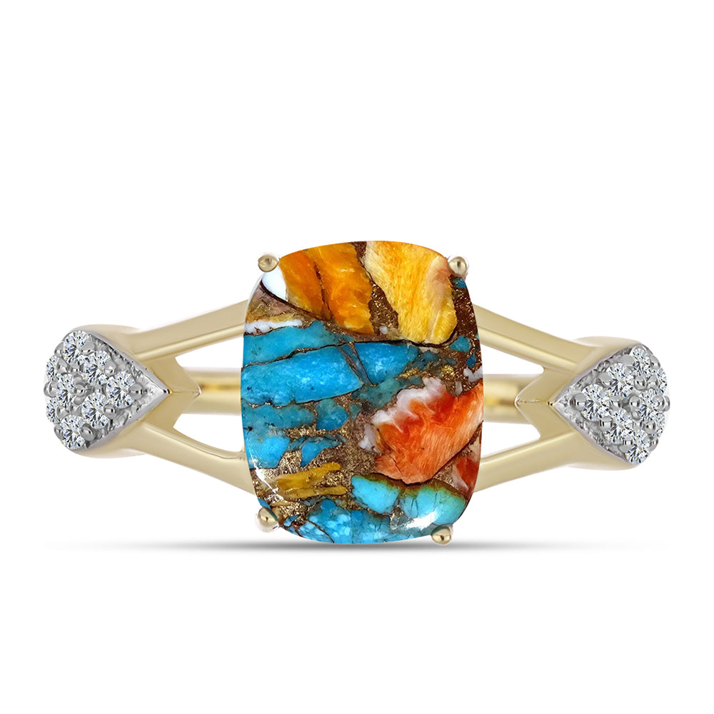 Pozlacený Stříbrný Prsten s Ústřicovým Tyrkysem a Bílým Topazem