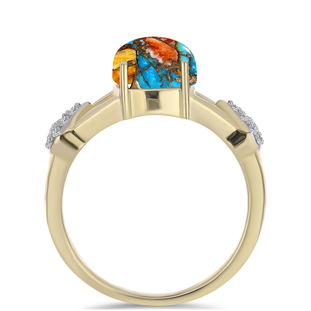 Pozlacený Stříbrný Prsten s Ústřicovým Tyrkysem a Bílým Topazem