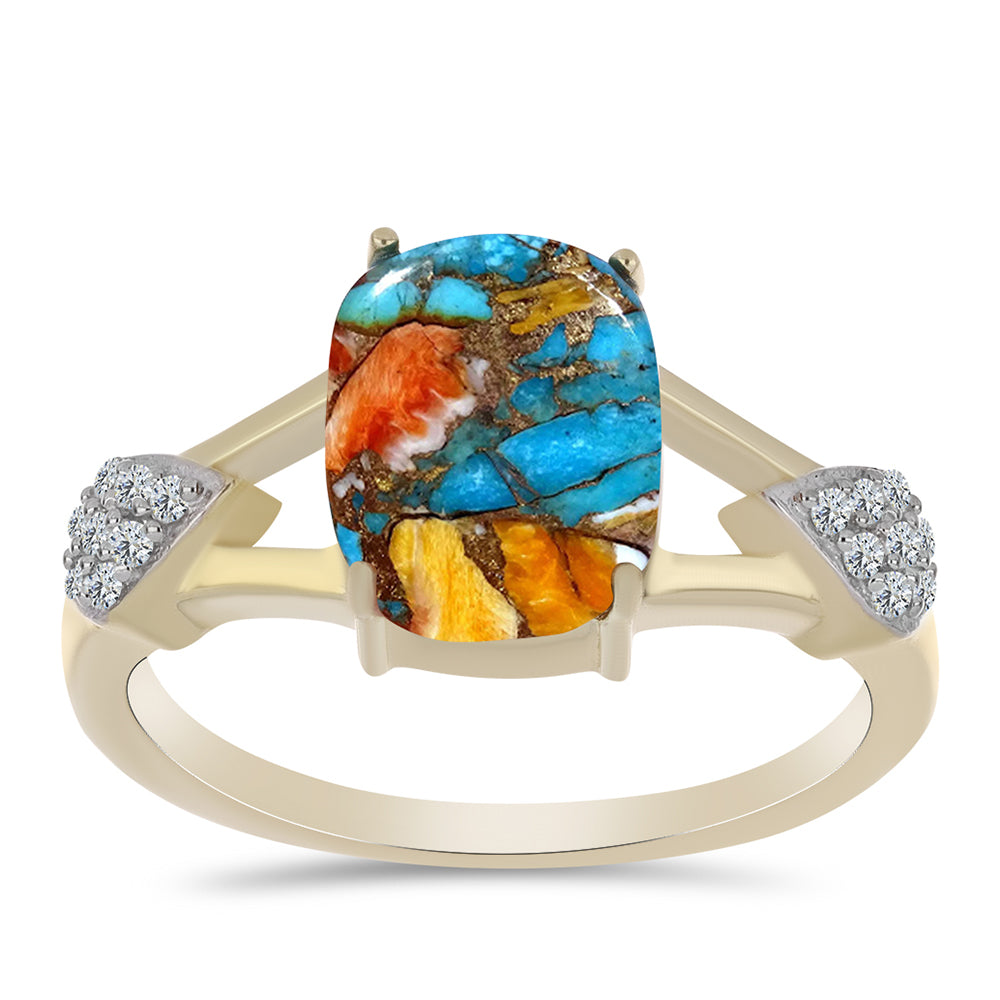 Pozlacený Stříbrný Prsten s Ústřicovým Tyrkysem a Bílým Topazem 3 