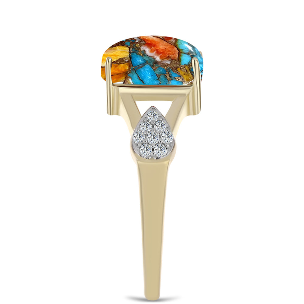 Pozlacený Stříbrný Prsten s Ústřicovým Tyrkysem a Bílým Topazem 4 