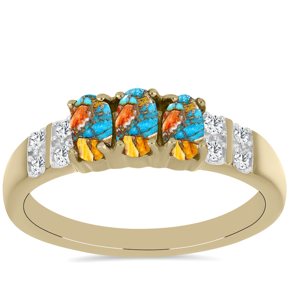 Pozlacené Stříbro 925/1000 - Prsten s Ústřicovým Tyrkysem a Bílým Topazem - Karátové číslo: 1.02. přibližná hmotnost: 2.82 gramů