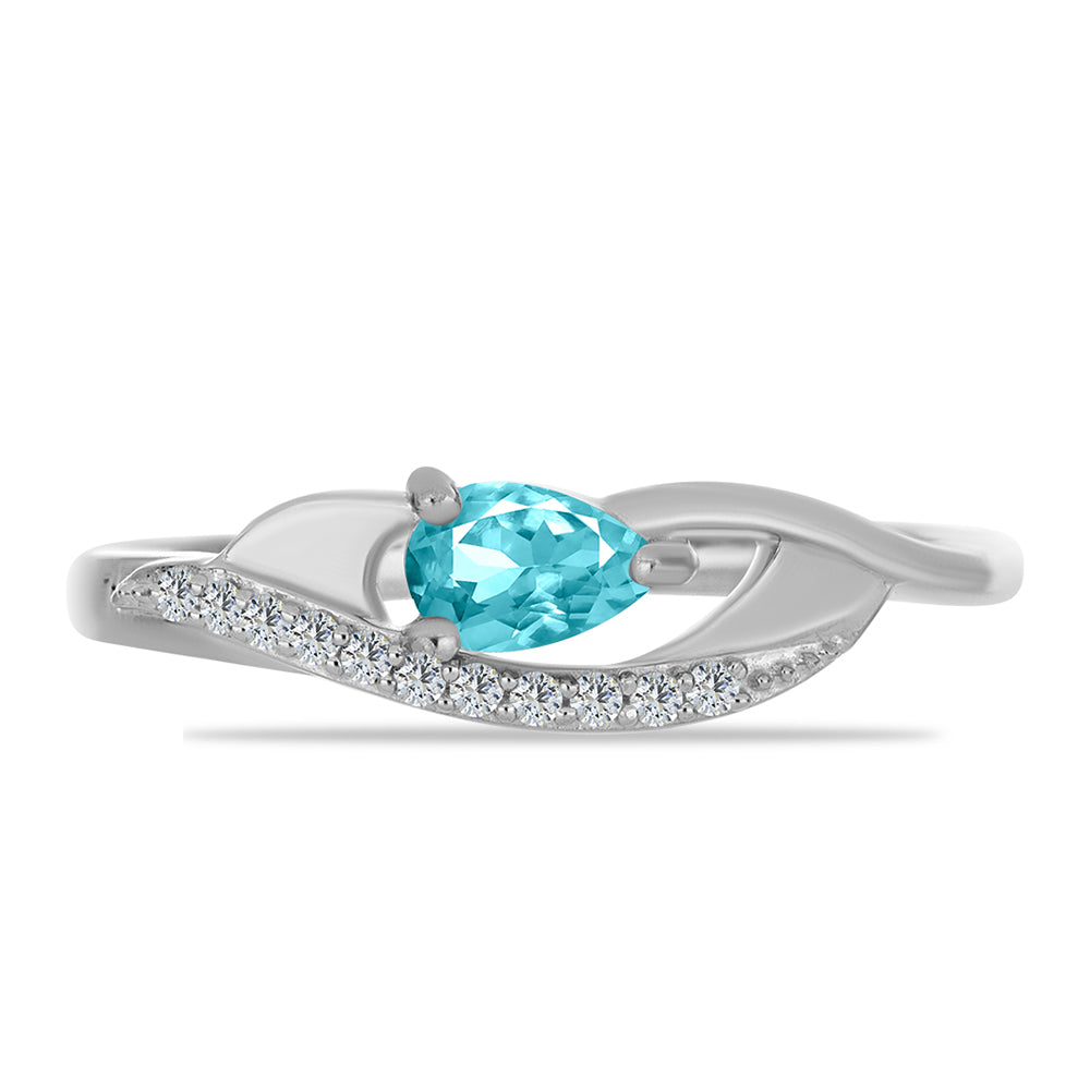 Stříbro 925/1000 - Prsten s Paraiba Křemenem a Bílým Topazem - Karátové číslo: 0.44. přibližná hmotnost: 2.58 gramů 2 