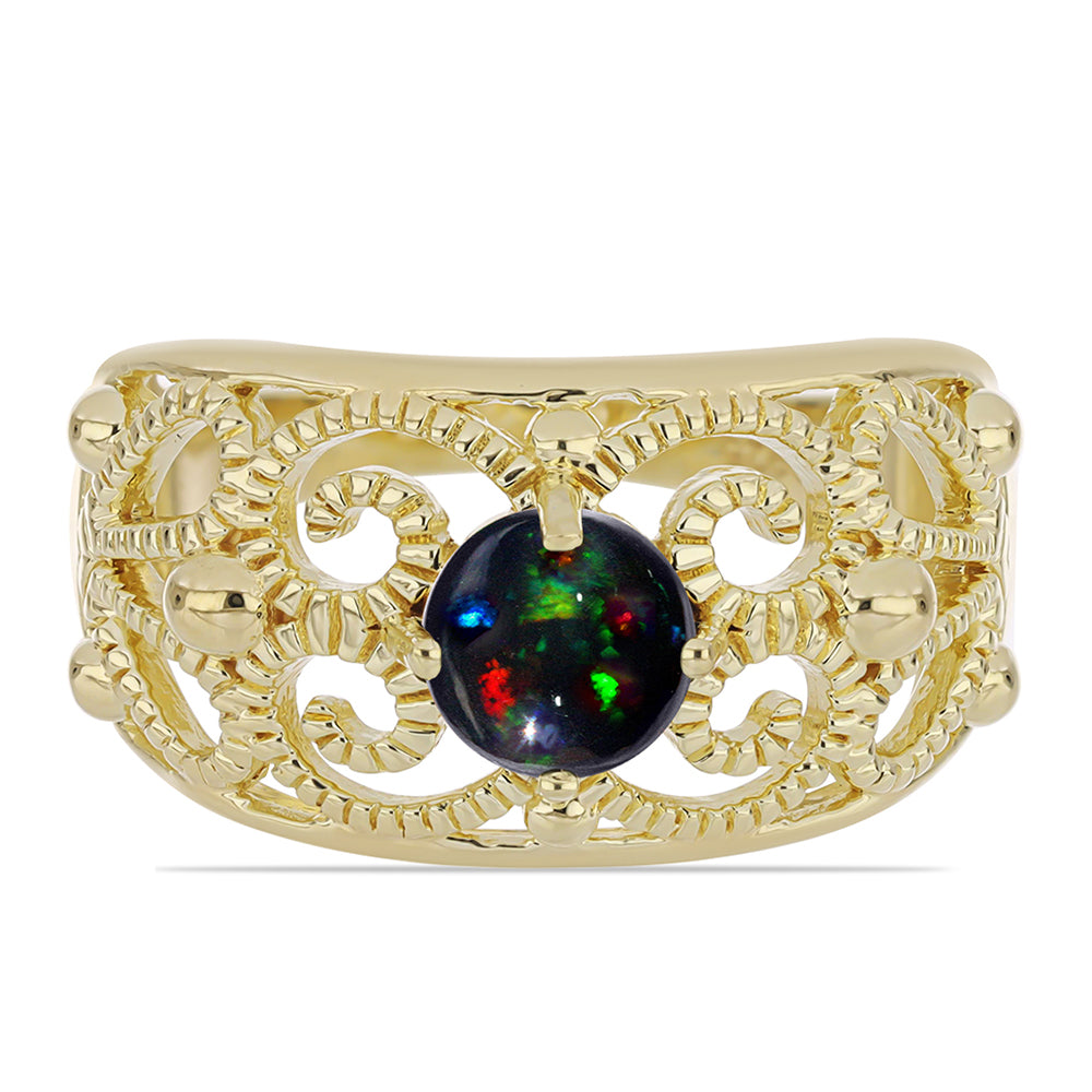 Pozlacené Stříbro 925/1000 - Prsten s Půlnočně Černým Etiopským Opálem z Lega Dembi - Karátové číslo: 0.56. přibližná hmotnost: 5.21 gramů 1 