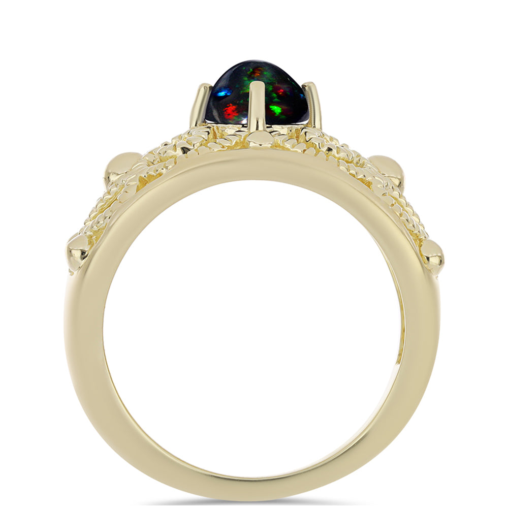 Pozlacené Stříbro 925/1000 - Prsten s Půlnočně Černým Etiopským Opálem z Lega Dembi - Karátové číslo: 0.56. přibližná hmotnost: 5.21 gramů 2 