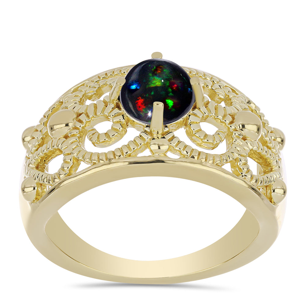 Pozlacené Stříbro 925/1000 - Prsten s Půlnočně Černým Etiopským Opálem z Lega Dembi - Karátové číslo: 0.56. přibližná hmotnost: 5.21 gramů 3 