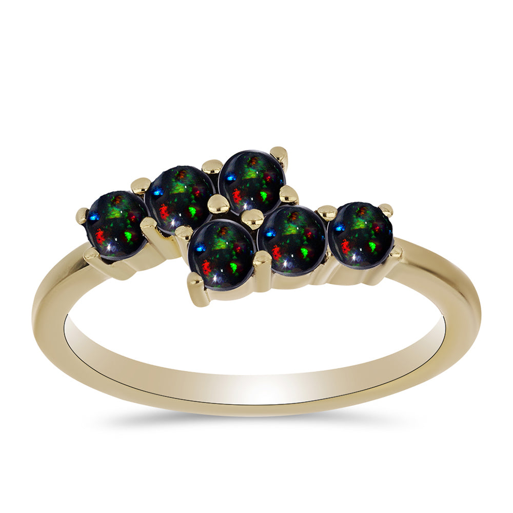 Pozlacený Stříbrný Prsten s Půlnočně Černým Etiopským Opálem z Lega Dembi 3 