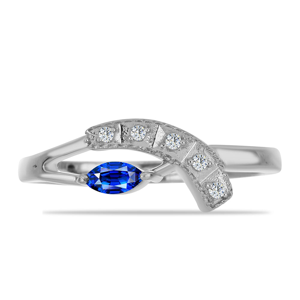 Stříbro 925/1000 - Prsten s Australským Modrým Safírem a Bílým Topazem - Karátové číslo: 0.29. přibližná hmotnost: 2.48 gramů 1 