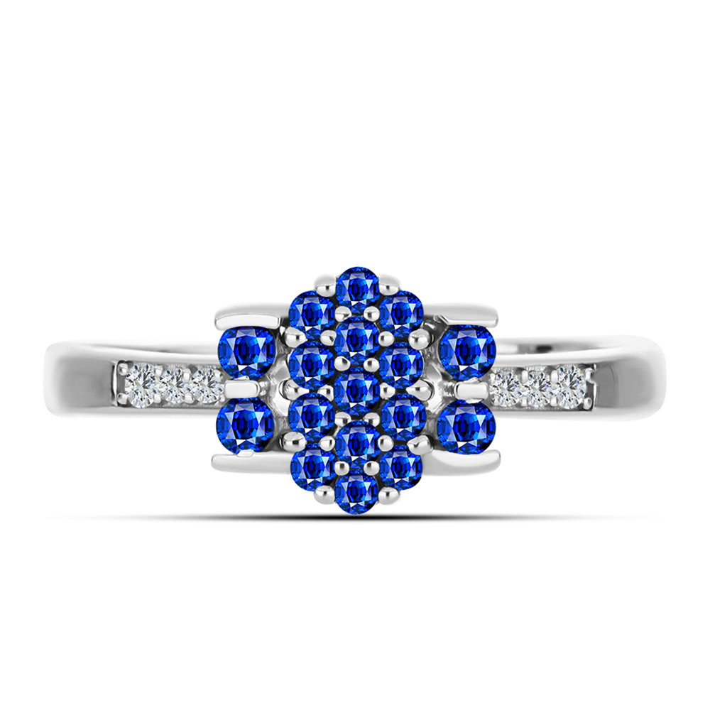 Stříbro 925/1000 Prsten s Australským Modrým Safírem a Bílým Topazem - Karátové číslo: 0.47. přibližná hmotnost: 2.86 gramů