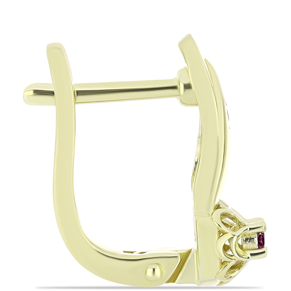 Pozlacené Stříbro 925/1000 - Náušnice s Purpurovým Diamantem a Bílým Diamantem - Karátové číslo: 0.13. přibližná hmotnost: 3.44 gramů 2 