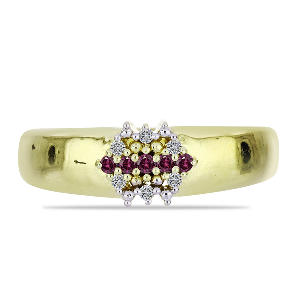 Pozlacený Stříbrný Prsten s Purpurovým Diamantem a Bílým Diamantem 1 