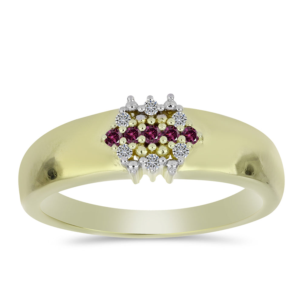 Pozlacený Stříbrný Prsten s Purpurovým Diamantem a Bílým Diamantem