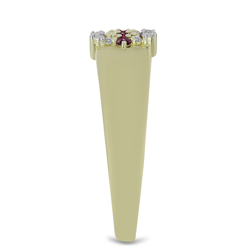 Pozlacený Stříbrný Prsten s Purpurovým Diamantem a Bílým Diamantem