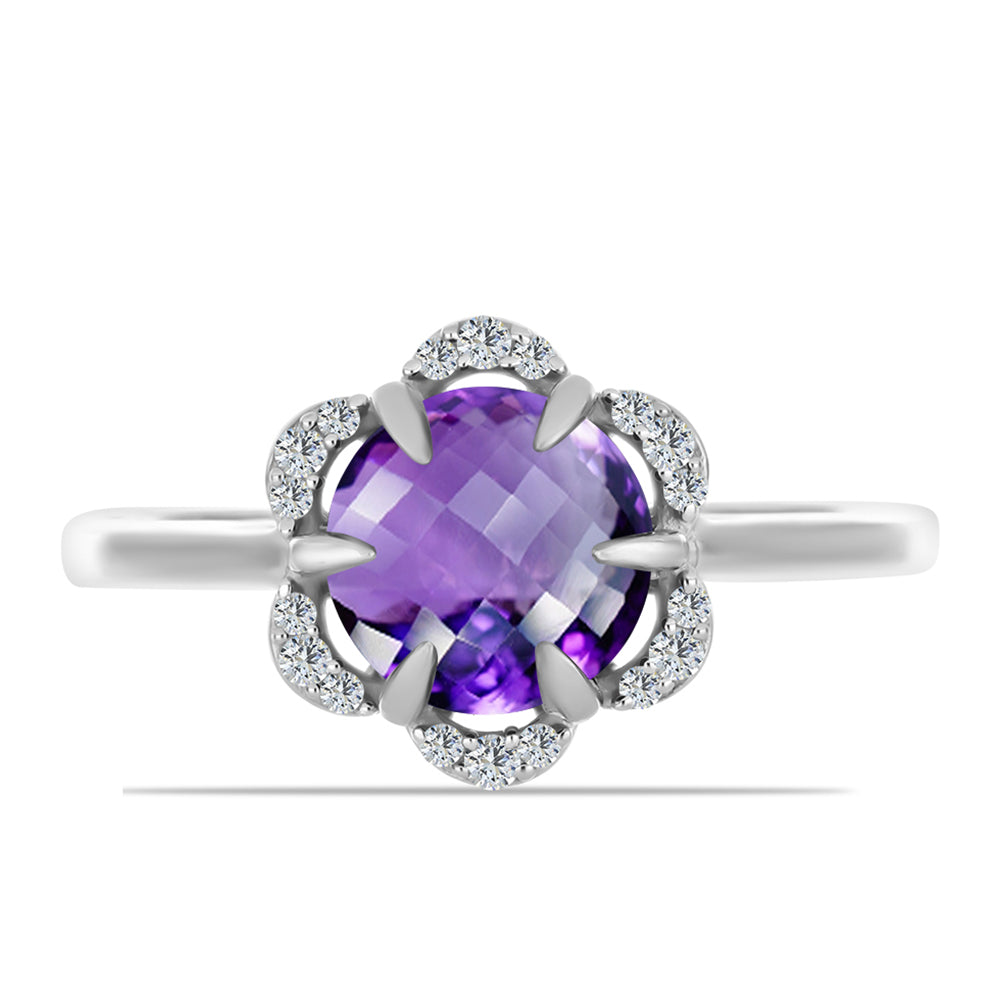 Stříbrný Prsten s Marockým Ametystem a Bílým Topazem