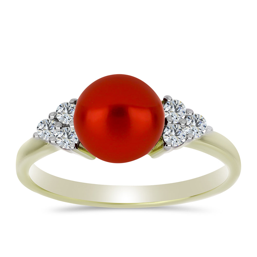 Pozlacené Stříbro 925/1000 - Prsten s Červená sladkovodní Perlou a Bílým Topazem - Karátové číslo: 2.51. přibližná hmotnost: 2.77 gramů