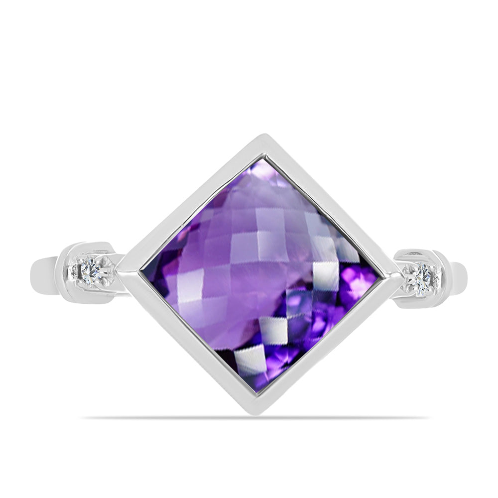 Stříbro 925/1000 - Prsten s Marockým Ametystem a Bílým Topazem - Karátové číslo: 2.32. přibližná hmotnost: 3.01 gramů 1 