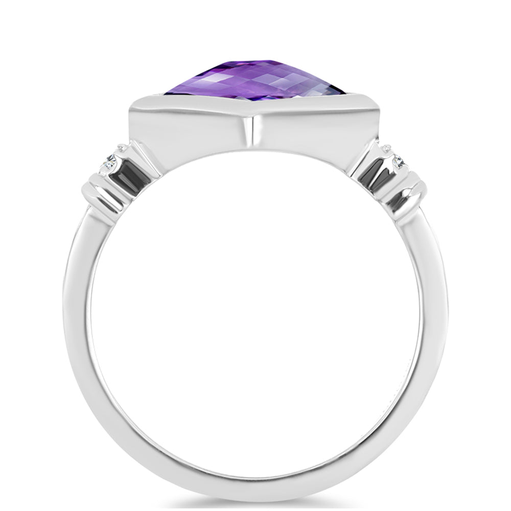 Stříbro 925/1000 - Prsten s Marockým Ametystem a Bílým Topazem - Karátové číslo: 2.32. přibližná hmotnost: 3.01 gramů 2 