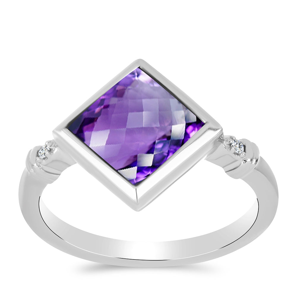 Stříbro 925/1000 - Prsten s Marockým Ametystem a Bílým Topazem - Karátové číslo: 2.32. přibližná hmotnost: 3.01 gramů 3 