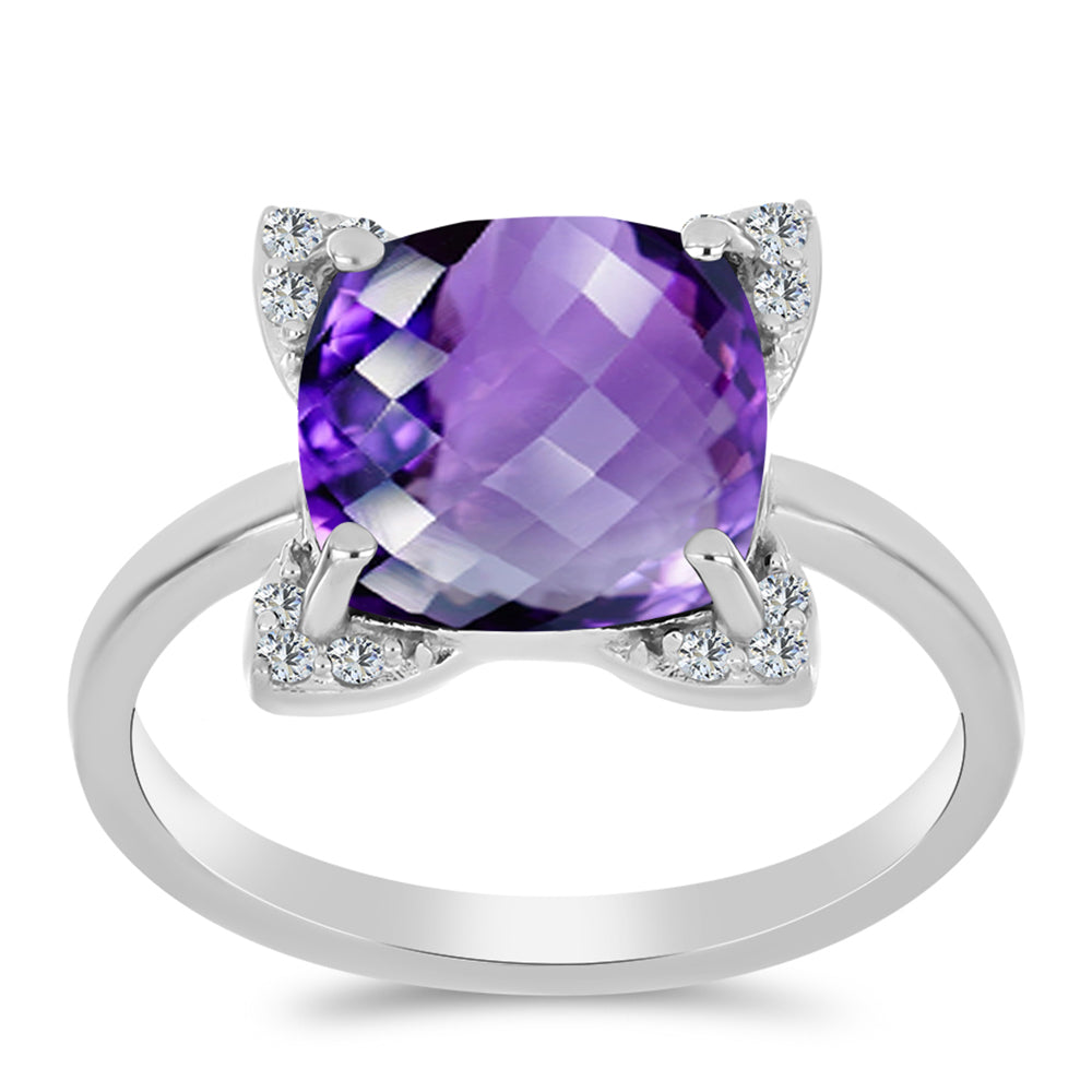 Stříbrný Prsten s Marockým Ametystem a Bílým Topazem 3 