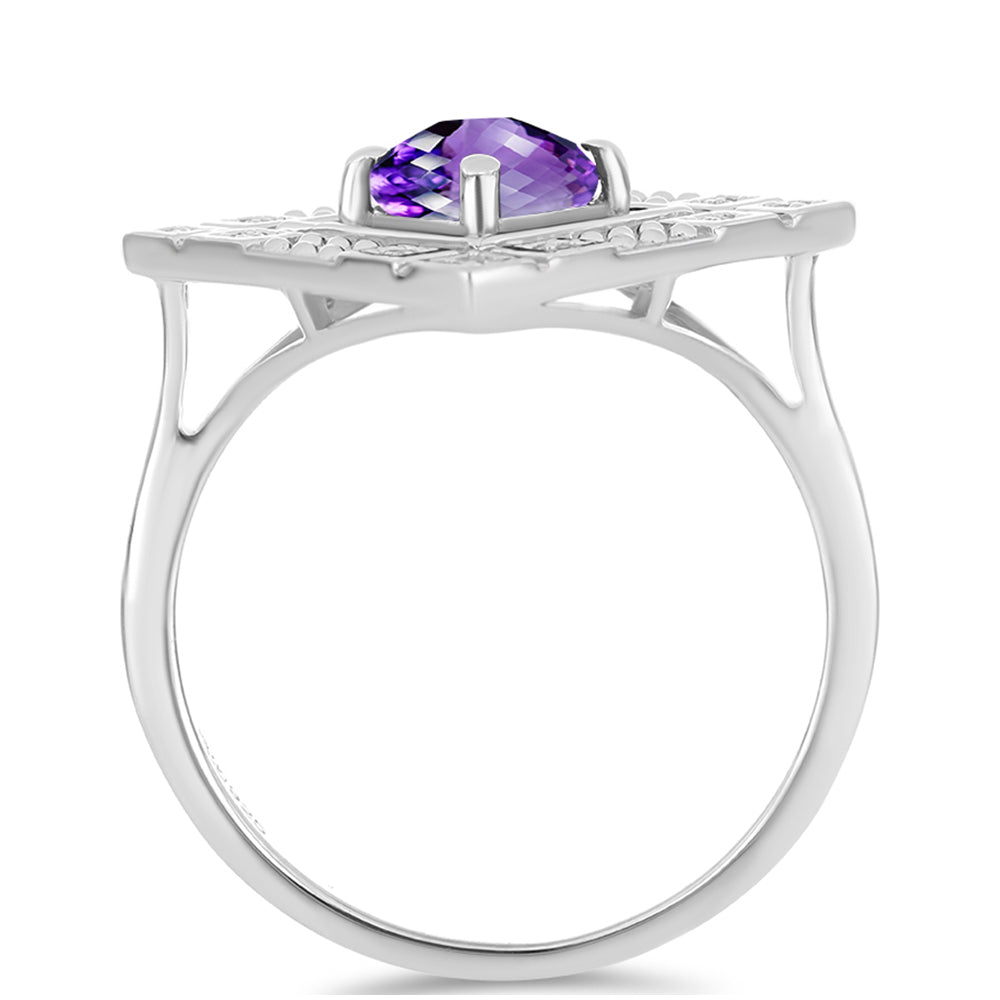 Stříbro 925/1000 - Prsten s Marockým Ametystem a Bílým Topazem - Karátové číslo: 1.32. přibližná hmotnost: 4.79 gramů 2 