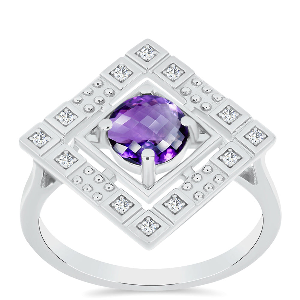 Stříbro 925/1000 - Prsten s Marockým Ametystem a Bílým Topazem - Karátové číslo: 1.32. přibližná hmotnost: 4.79 gramů 3 