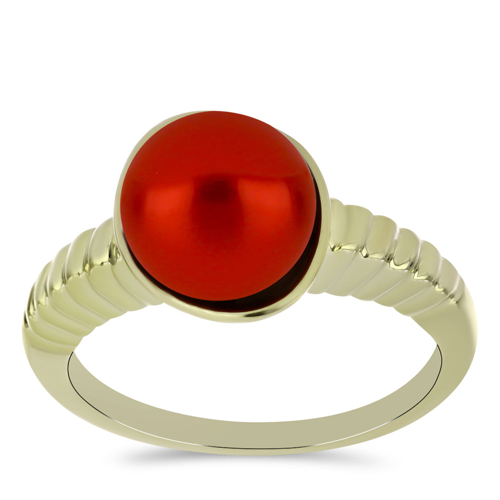Pozlacené Stříbro 925/1000 - Prsten s Červená sladkovodní Perlou - Karátové číslo: 4.3. přibližná hmotnost: 4.55 gramů