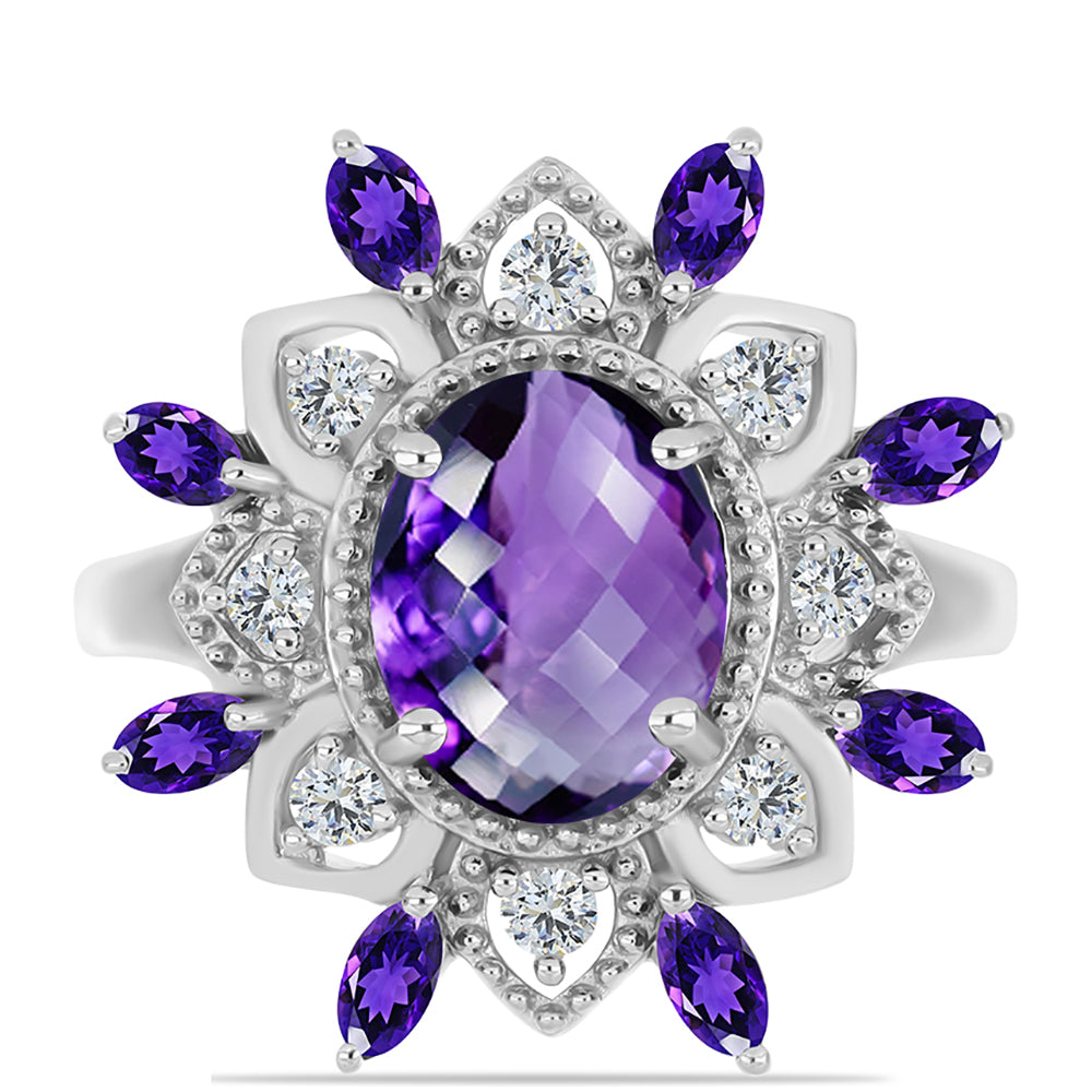 Stříbrný Prsten s Marockým Ametystem a Bílým Topazem