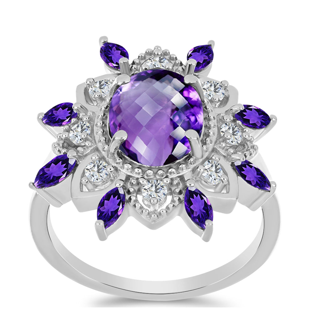 Stříbrný Prsten s Marockým Ametystem a Bílým Topazem 3 