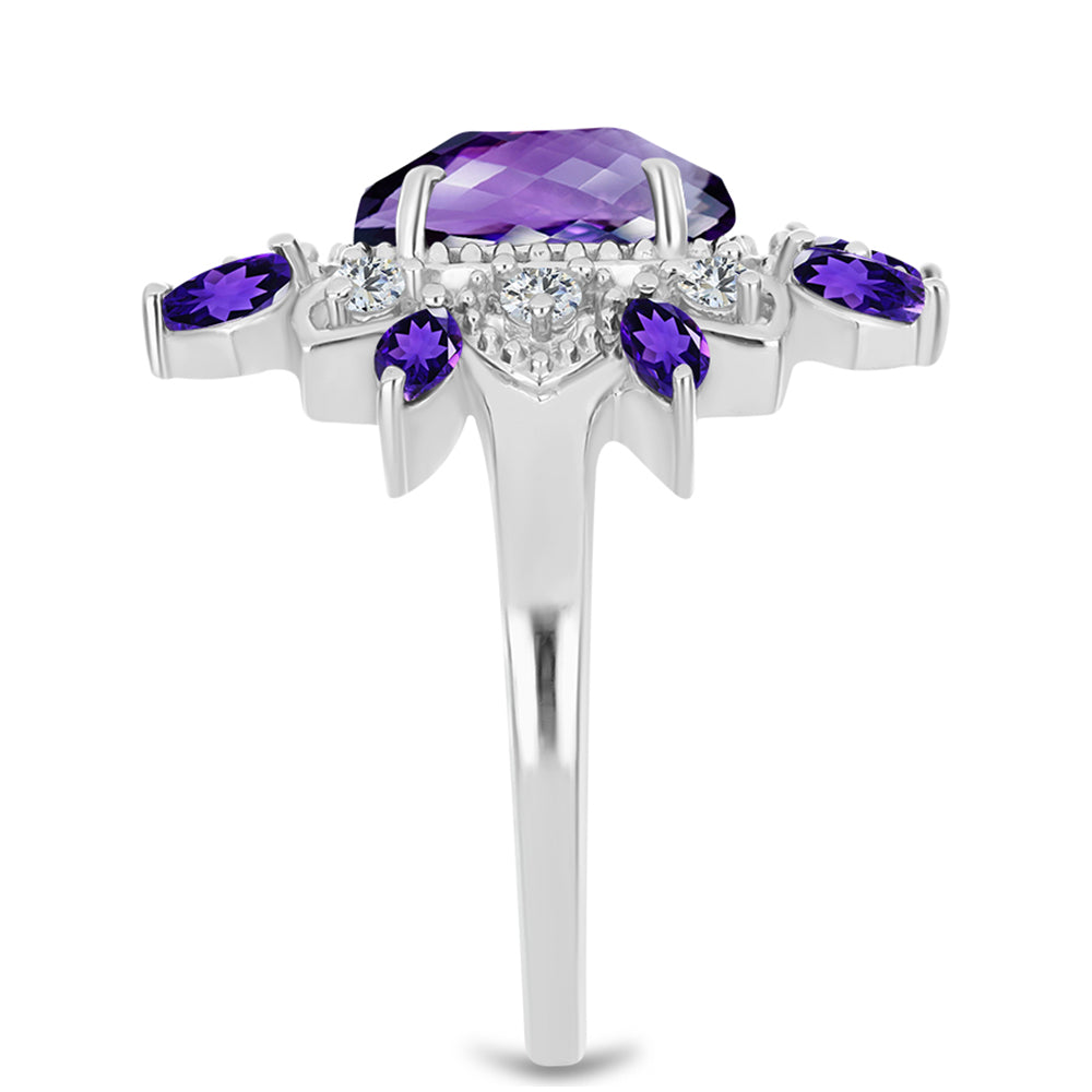 Stříbrný Prsten s Marockým Ametystem a Bílým Topazem 4 