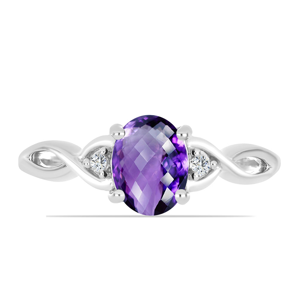 Stříbro 925/1000 Prsten s Marockým Ametystem a Bílým Topazem - Karátové číslo: 1.19. přibližná hmotnost: 2.1 gramů