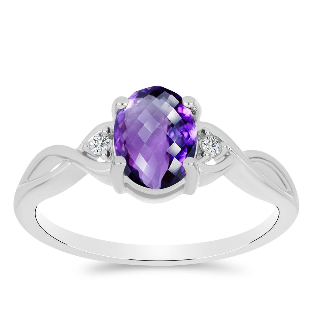 Stříbro 925/1000 Prsten s Marockým Ametystem a Bílým Topazem - Karátové číslo: 1.19. přibližná hmotnost: 2.1 gramů 3 