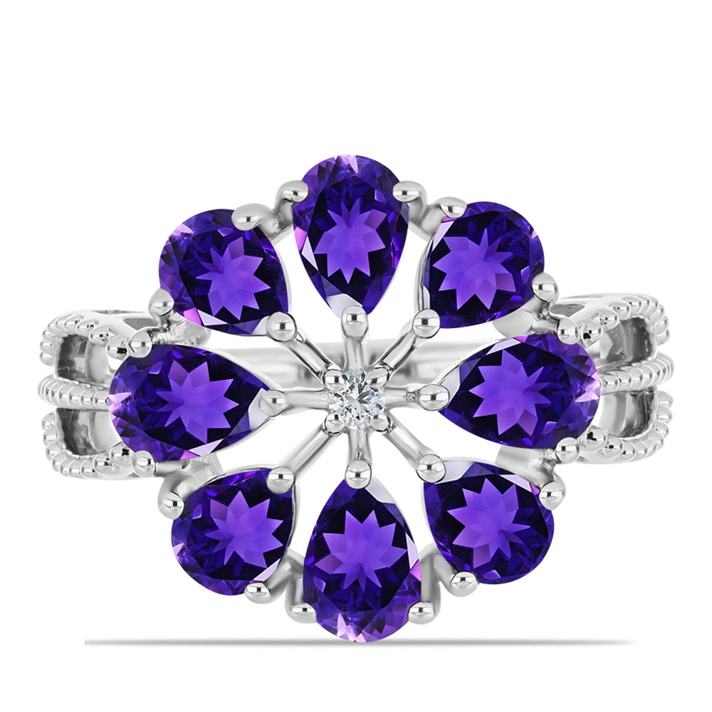 Stříbro 925/1000 - Prsten s Marockým Ametystem a Bílým Topazem - Karátové číslo: 2.61. přibližná hmotnost: 4.06 gramů