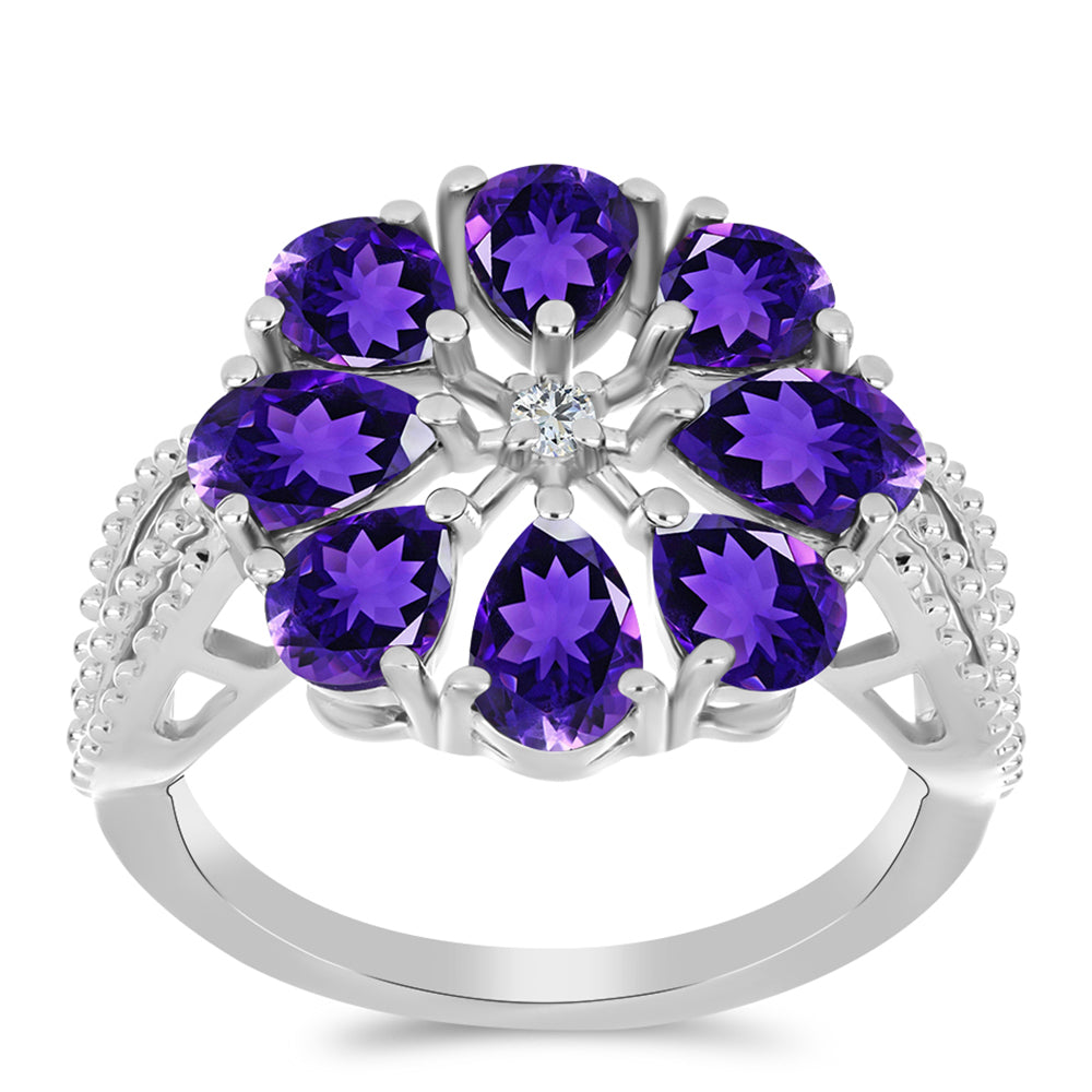 Stříbro 925/1000 - Prsten s Marockým Ametystem a Bílým Topazem - Karátové číslo: 2.61. přibližná hmotnost: 4.06 gramů