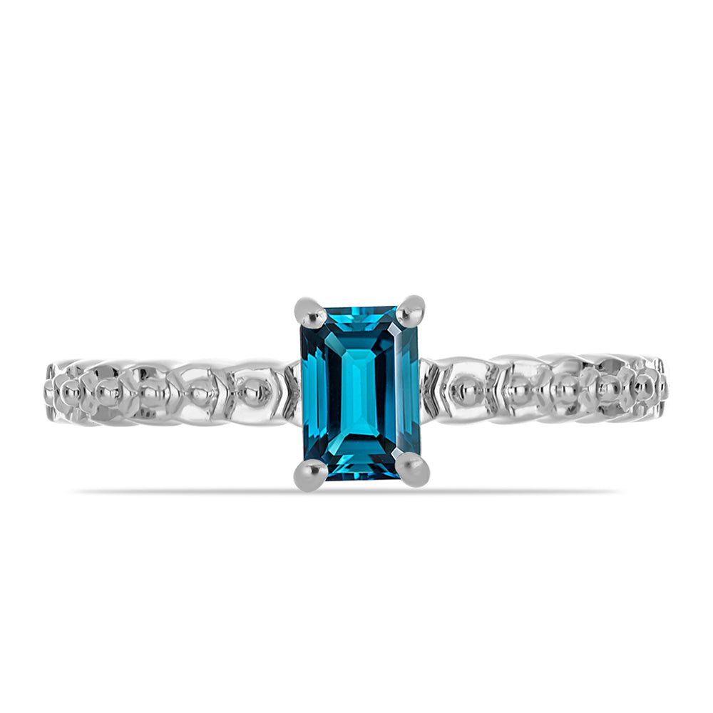 Stříbro 925/1000 Prsten s Londýnským Modrým Topazem - Karátové číslo: 0.9. přibližná hmotnost: 2.36 gramů