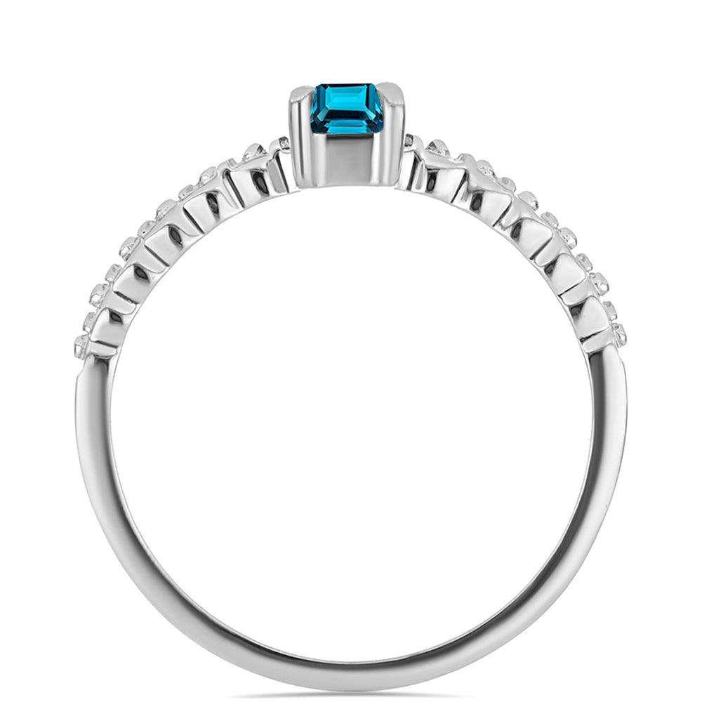 Stříbro 925/1000 Prsten s Londýnským Modrým Topazem - Karátové číslo: 0.9. přibližná hmotnost: 2.36 gramů