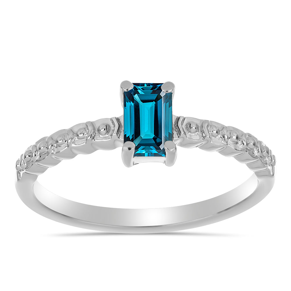 Stříbro 925/1000 Prsten s Londýnským Modrým Topazem - Karátové číslo: 0.9. přibližná hmotnost: 2.36 gramů