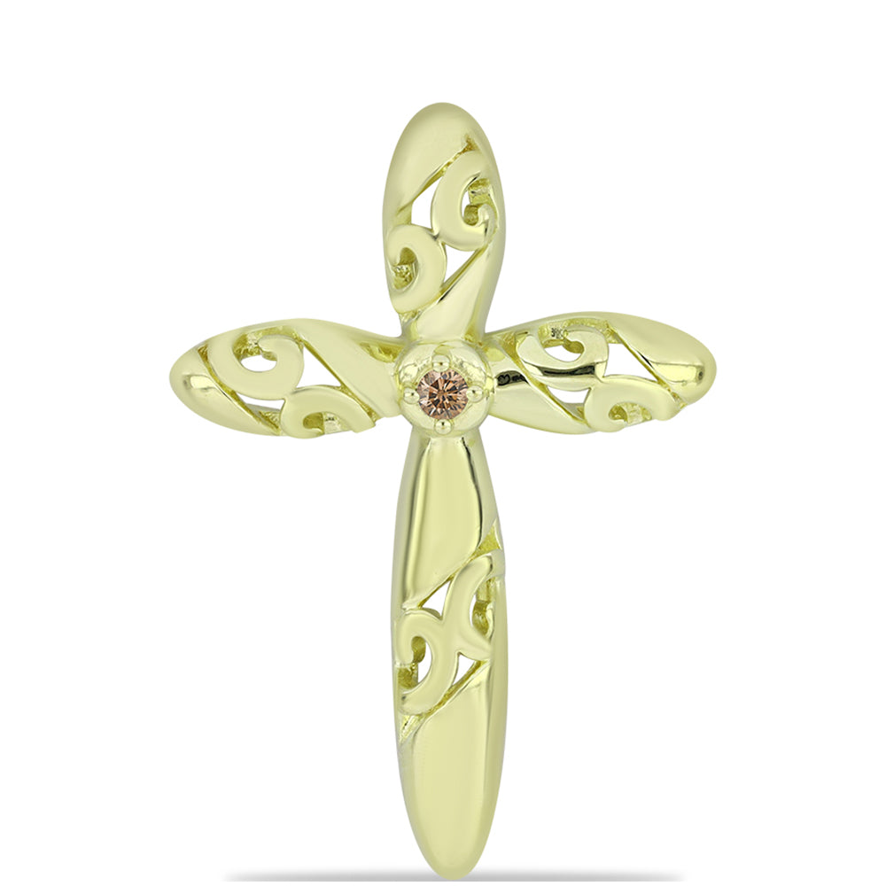 Pozlacené Stříbro 925/1000 - Přívěsek s Champagne Diamantem - Karátové číslo: 0.02. přibližná hmotnost: 1.85 gramů 1 