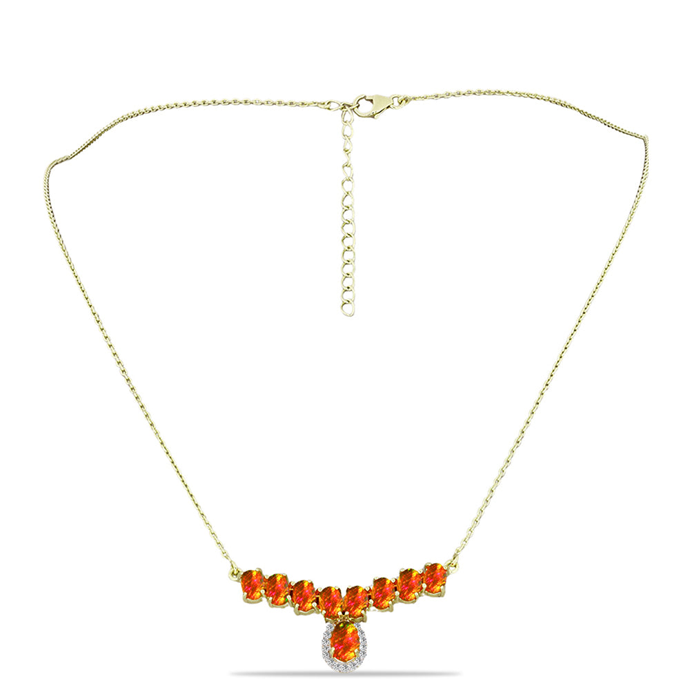 Pozlacený Stříbrný Náhrdelník s Americkým Ohnivým Opálem a Bílým Topazem