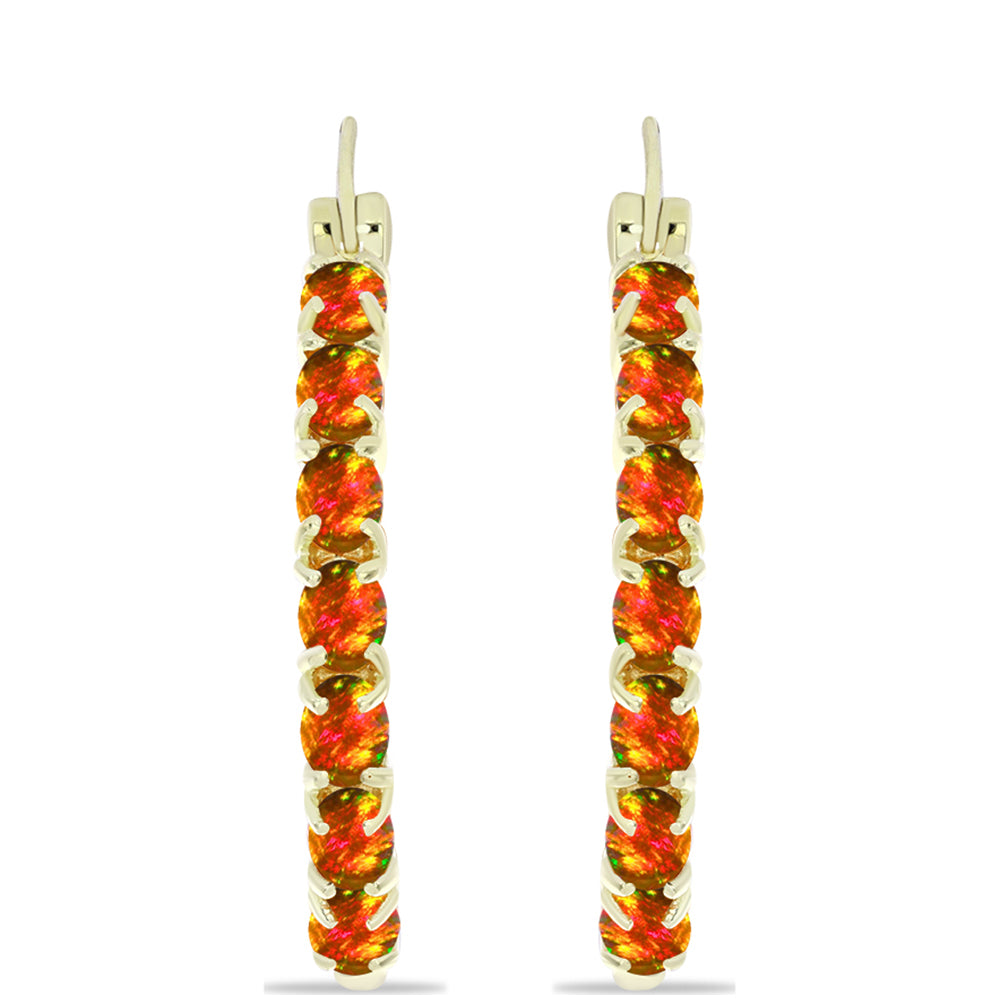 Pozlacené Stříbro 925/1000 - Náušnice s Americkým Ohnivým Opálem - Karátové číslo: 2.95. přibližná hmotnost: 6.93 gramů 1 