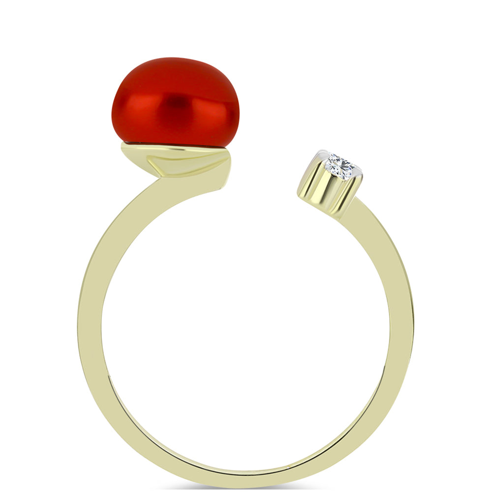 Pozlacené Stříbro 925/1000 - Prsten s Červená sladkovodní Perlou a Bílým Topazem - Karátové číslo: 2.66. přibližná hmotnost: 2.57 gramů 2 