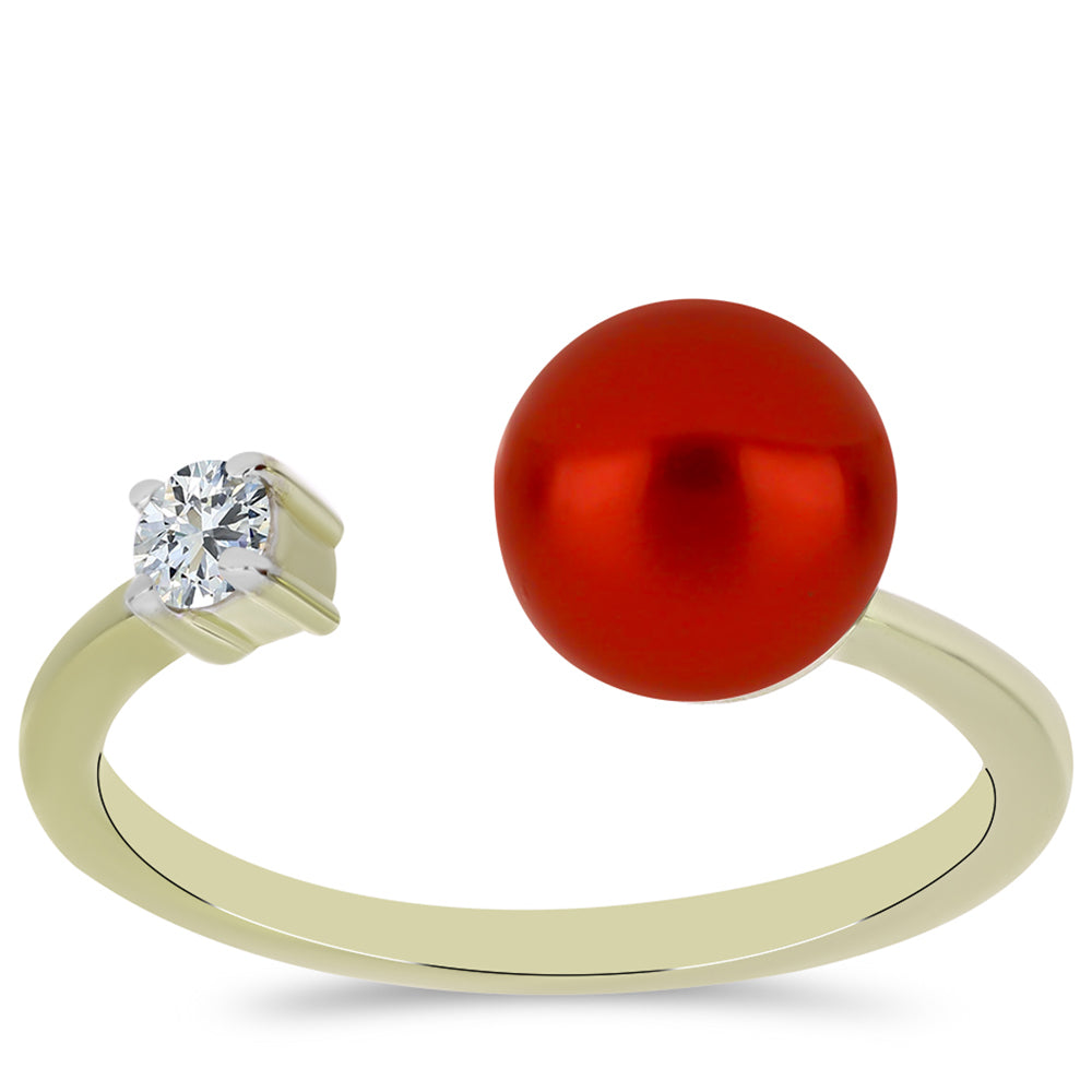 Pozlacené Stříbro 925/1000 - Prsten s Červená sladkovodní Perlou a Bílým Topazem - Karátové číslo: 2.66. přibližná hmotnost: 2.57 gramů 3 
