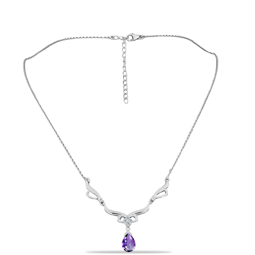 Stříbro 925/1000 - Náhrdelník s Marockým Ametystem a Bílým Topazem - Karátové číslo: 1.85. přibližná hmotnost: 7.37 gramů