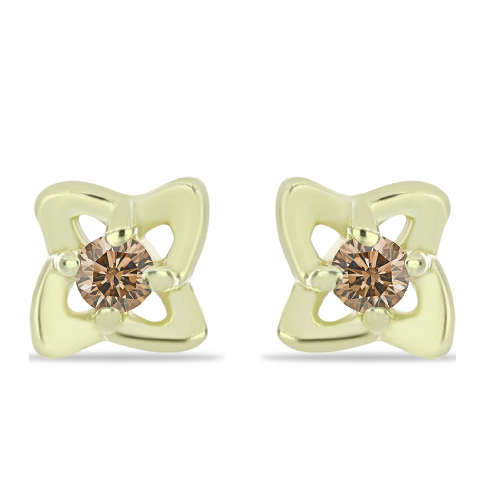 Pozlacené Stříbro 925/1000 - Náušnice s Champagne Diamantem - Karátové číslo: 0.02. přibližná hmotnost: 0.6 gramů