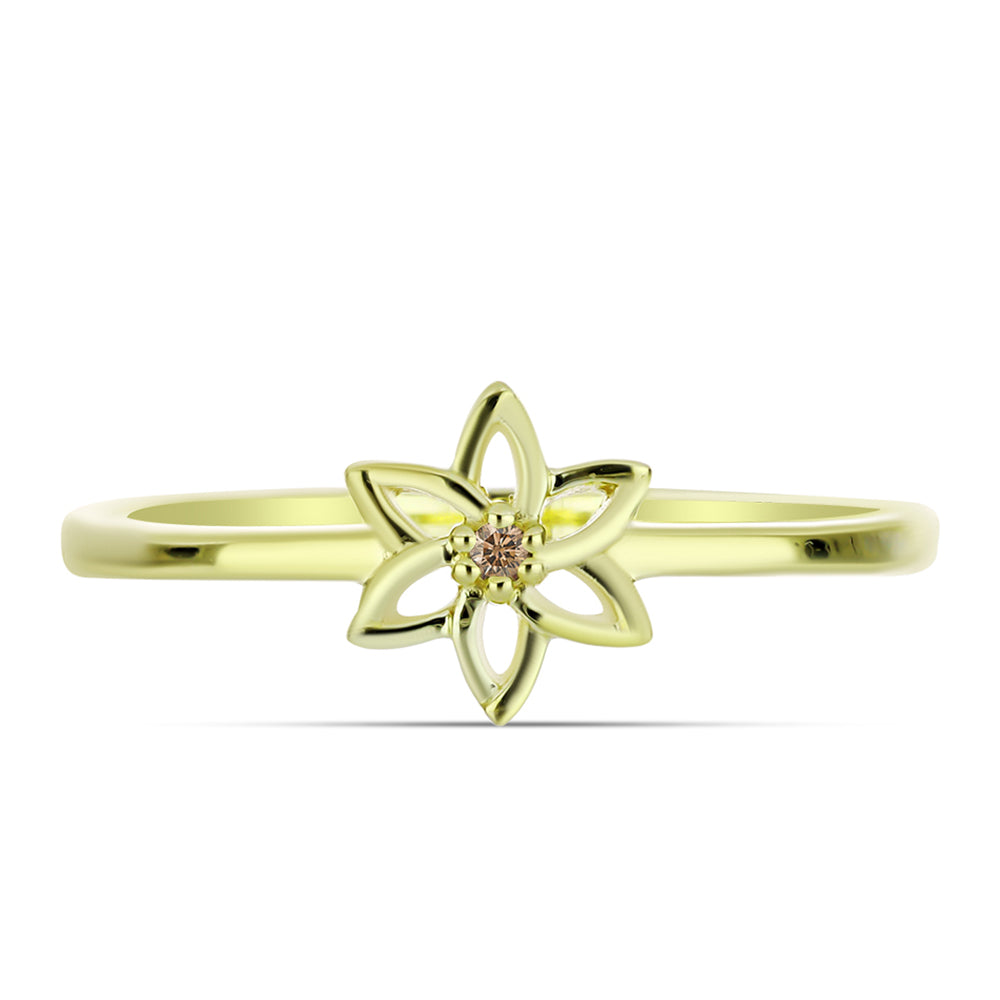 Pozlacené Stříbro 925/1000 - Prsten s Champagne Diamantem - Karátové číslo: 0.01. přibližná hmotnost: 1.68 gramů 1 